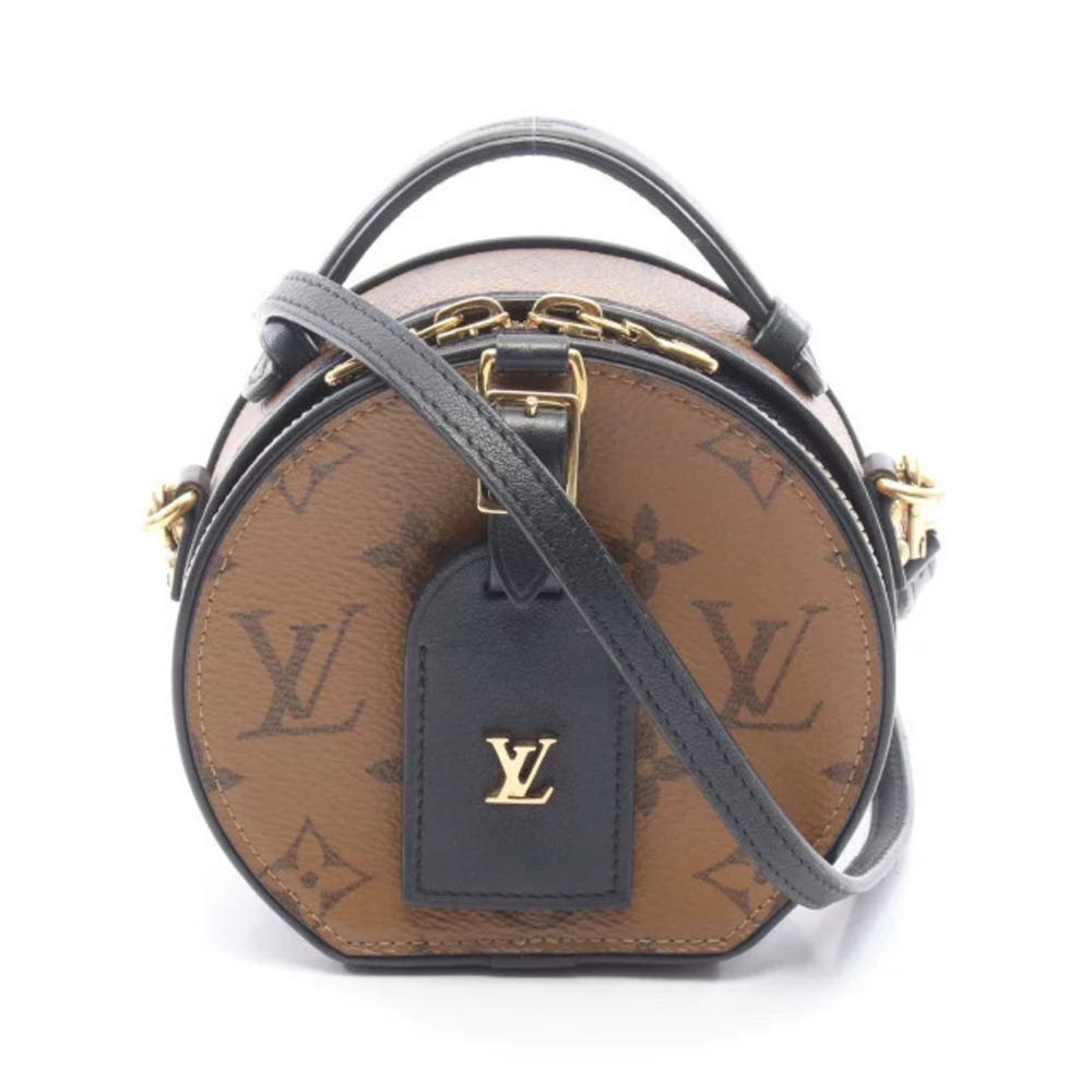 Louis Vuitton Boite Chapeau Monogram Reverse Handbag Canvas Leather Brown Black